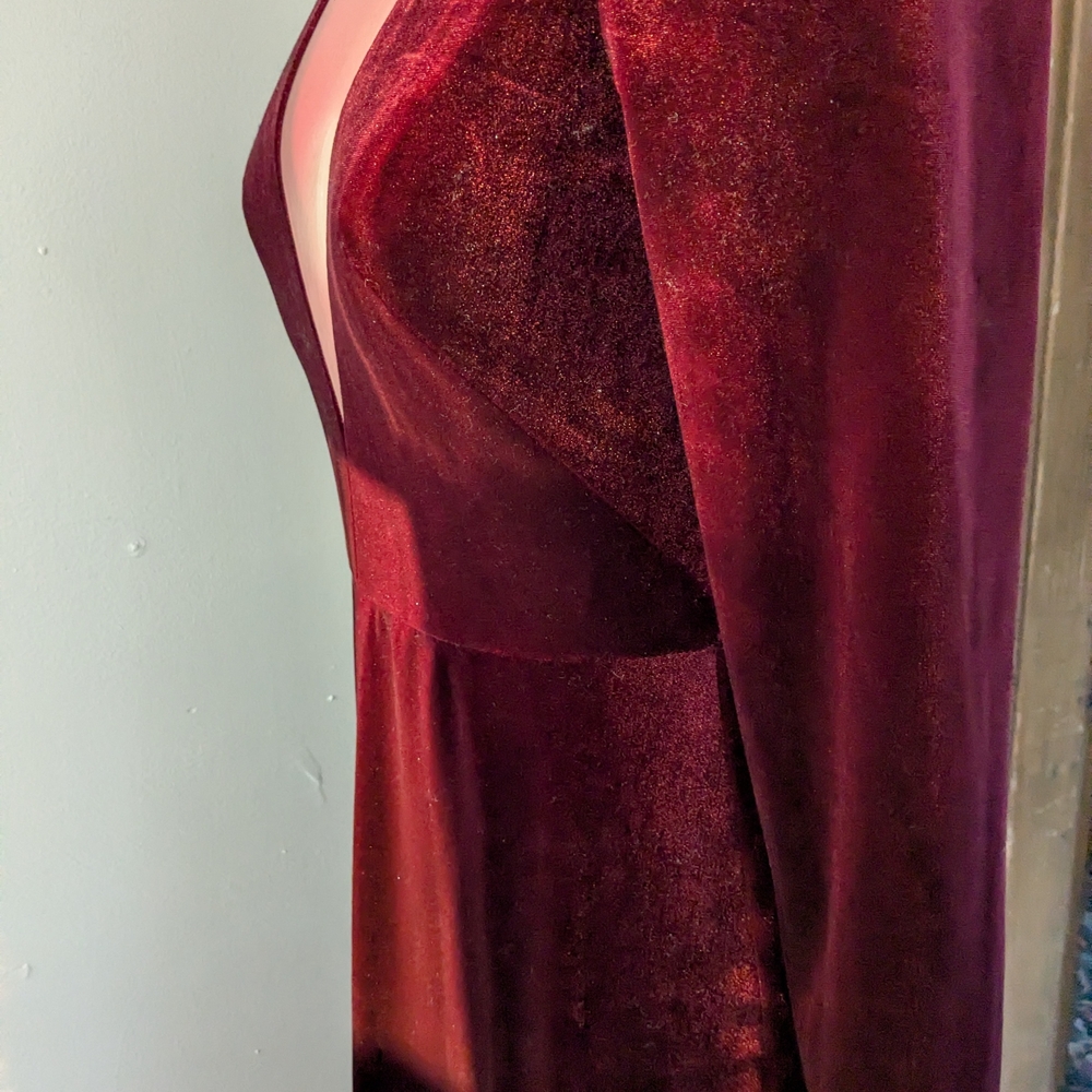 Jenny Yoo Malia Velvet Long Sleeve Dress - Maroon - Picture 5 of 10